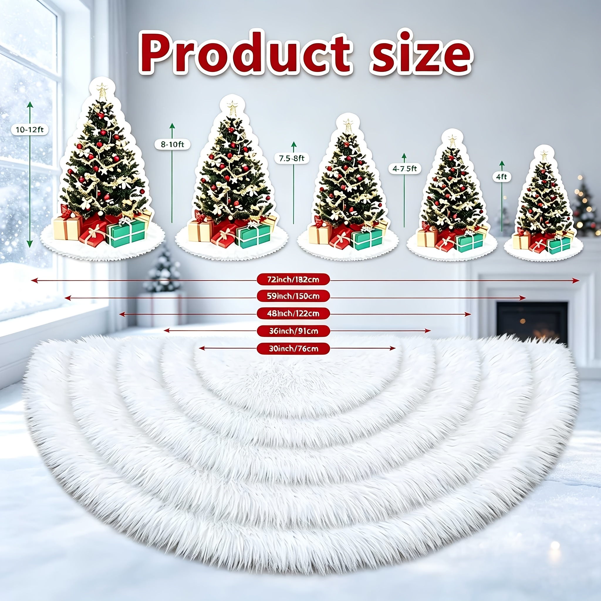 TEMU 60 Inch Faux Fur Christmas Tree Skirt, Soft White Plush Xmas Tree Mat, Holiday Party Home Decor Rug