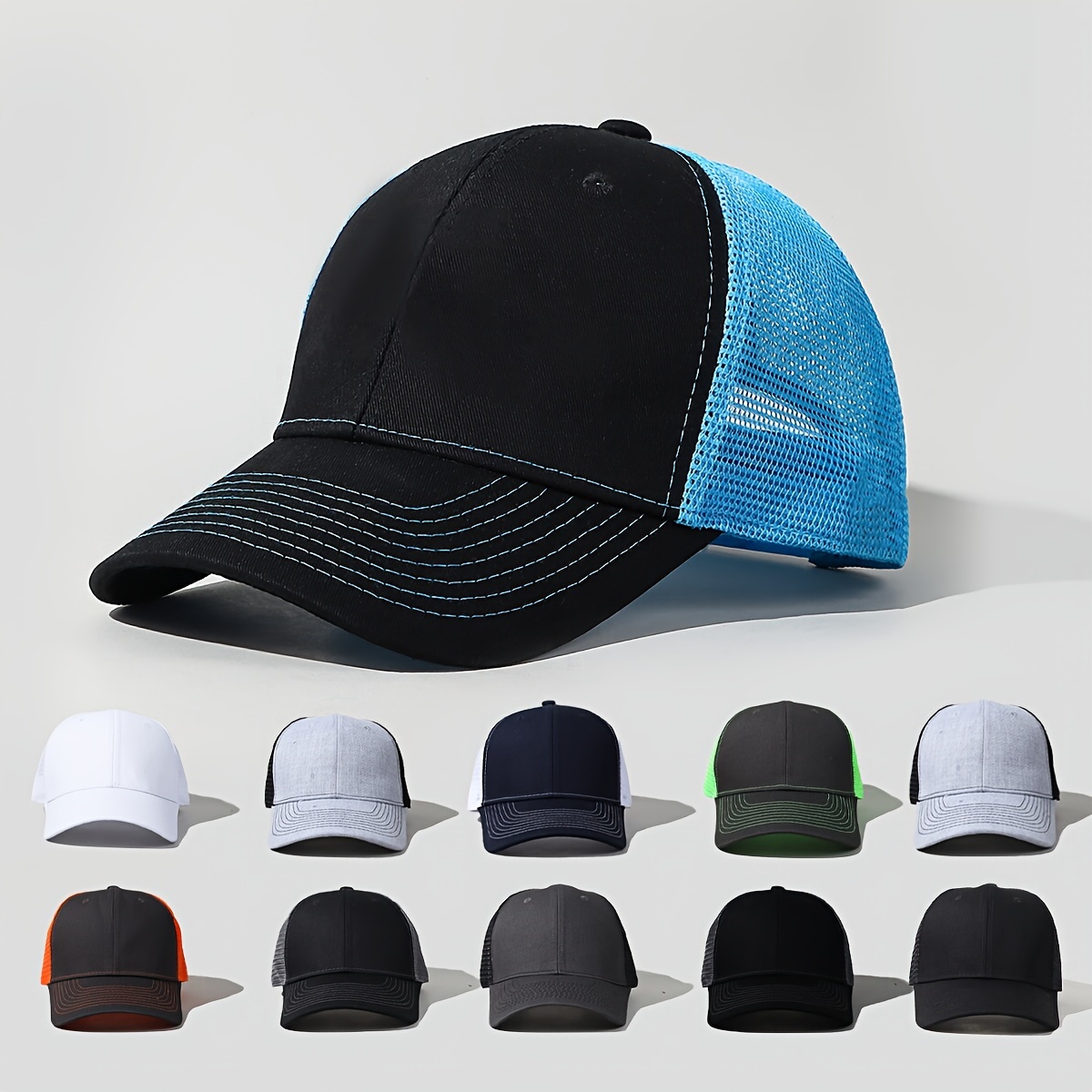 

1pc Color Block Baseball Cap Stylish 6 Panel Breathable Mesh Trucker Hat Adjustable Sunshade Sports Hats Suitable For Women Men