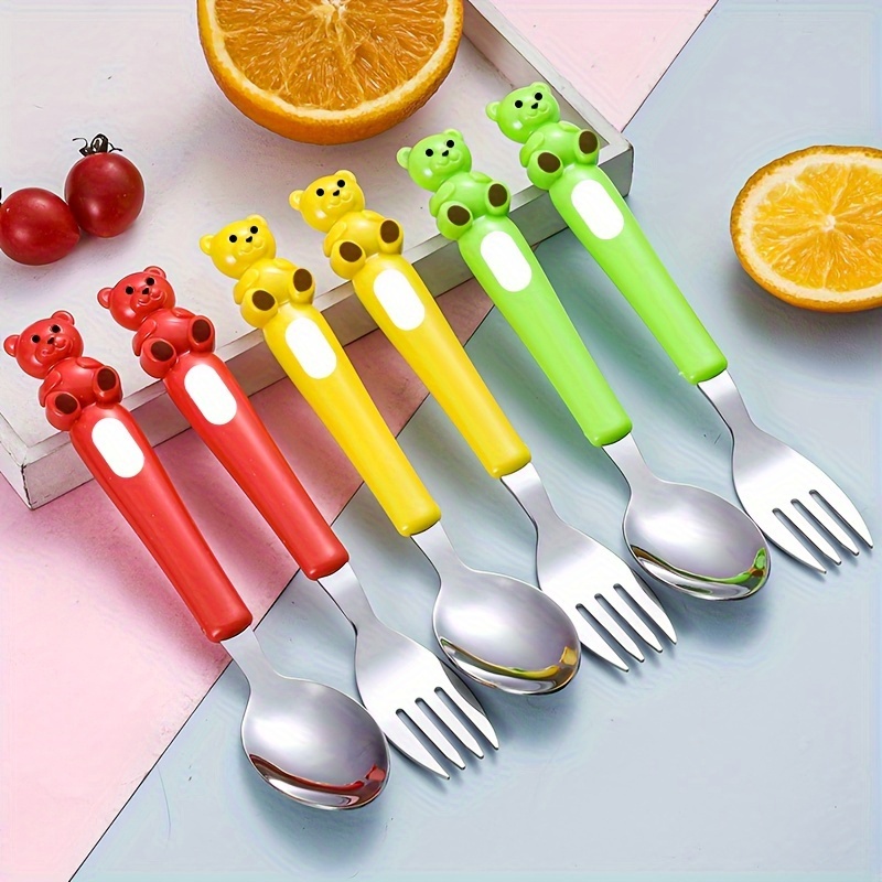 

2pcs, Stainless Steel Cutlery Spoons And Forks With Bear-shaped Handles, Gentle On Hands, Suitable For Home, Restaurant, And Hotel Dining Tables