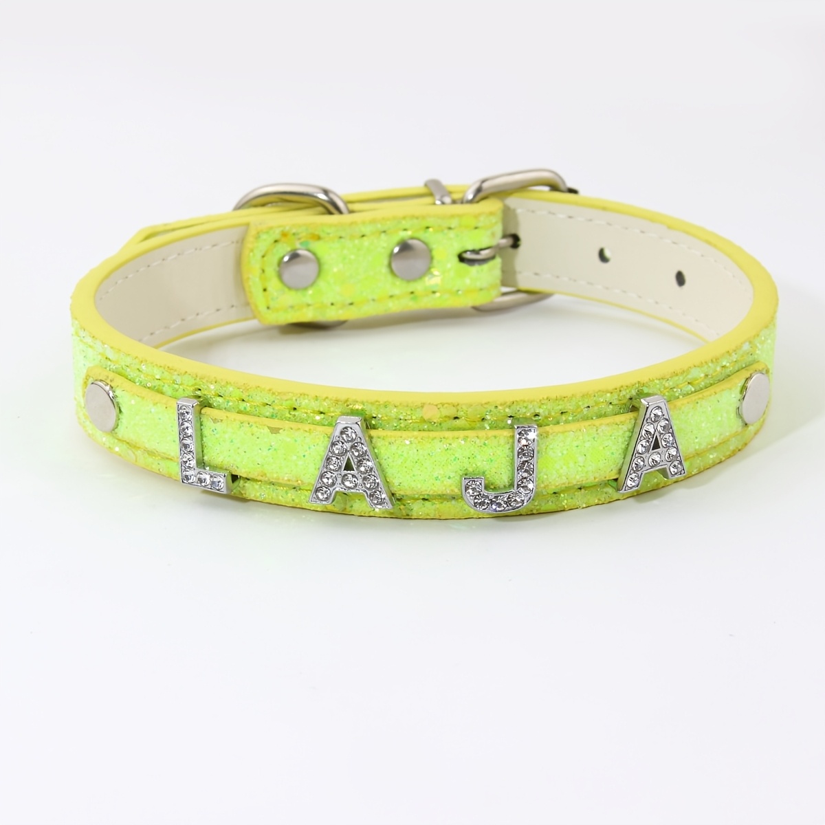 TEMU Customized Personalized Sparkling Sequin Dog Collar, With To Personalize Pet Names, Detachable Letter/pattern Decorations, Made Of Faux Leather