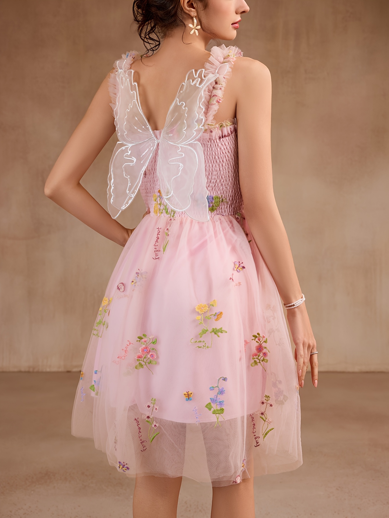 2025 * Style Pink * Spaghetti Strap Embroidered Mesh Pleated Holiday  Elegant Dress for Bridal Shower, Bridesmaid, Prom, and Ball Gown with Puff  Skirt