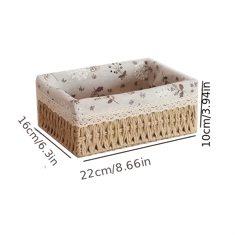 1pc/set Of 3 Paper Woven Lined Desktop Storage Box/basket For Cosmetics, Snacks, Sundries And Keys, Shelf Baskets