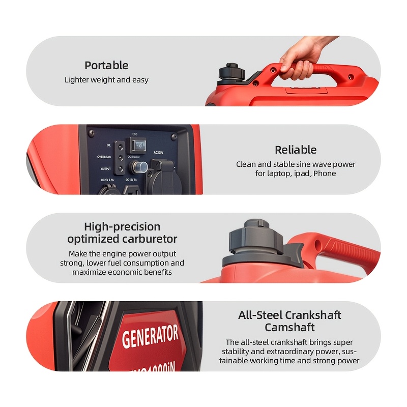 53. 3CC Gasoline Generator, 1000W/2000W, 220-220VAC, 2L Fuel Tank Capacity