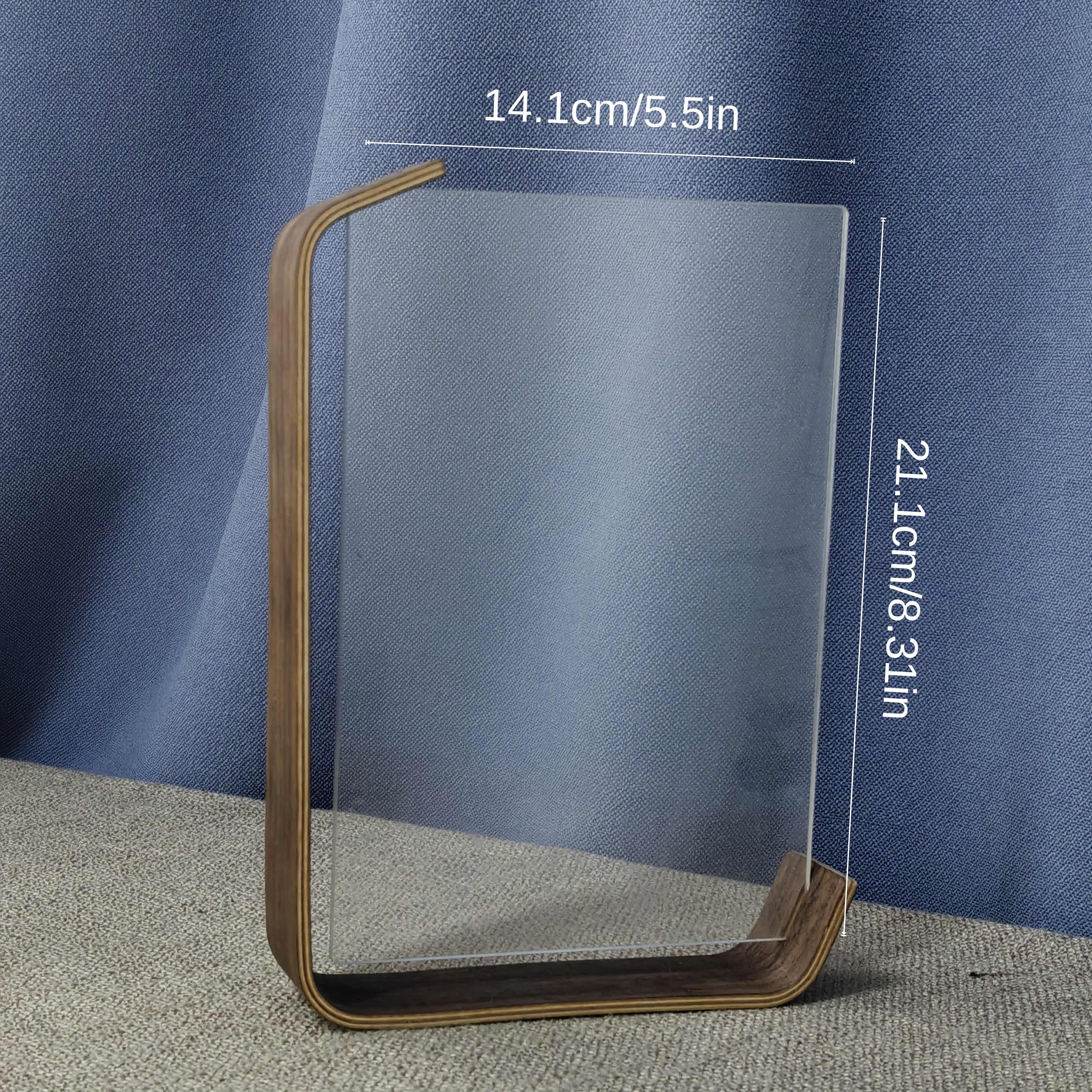 1pc Walnut Wood Acrylic Transparent Desktop Display Photo Frame, Double-sided Acrylic Photo Frame Creative Frame, Leaf Carving Stand, Desktop Ornament Plant Specimen Photo Frame