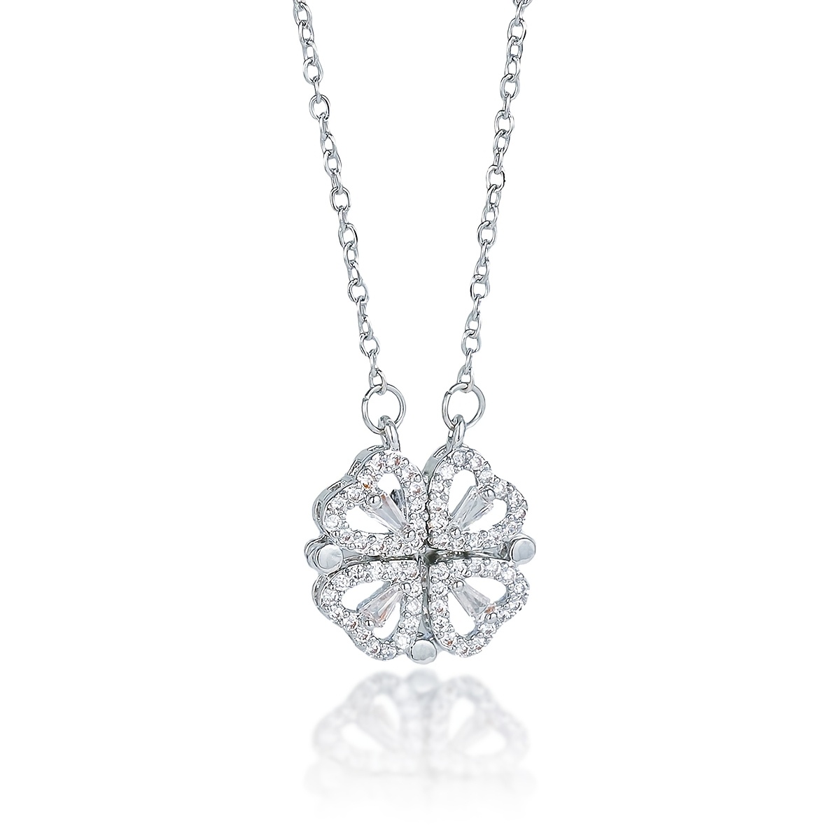TEMU Heart And Clover Pendant Necklace For Women, Dainty Love Heart Clavicle Chain, Fashion Clover Jewelry, Trendy Delicate Necklace For Daily Party
