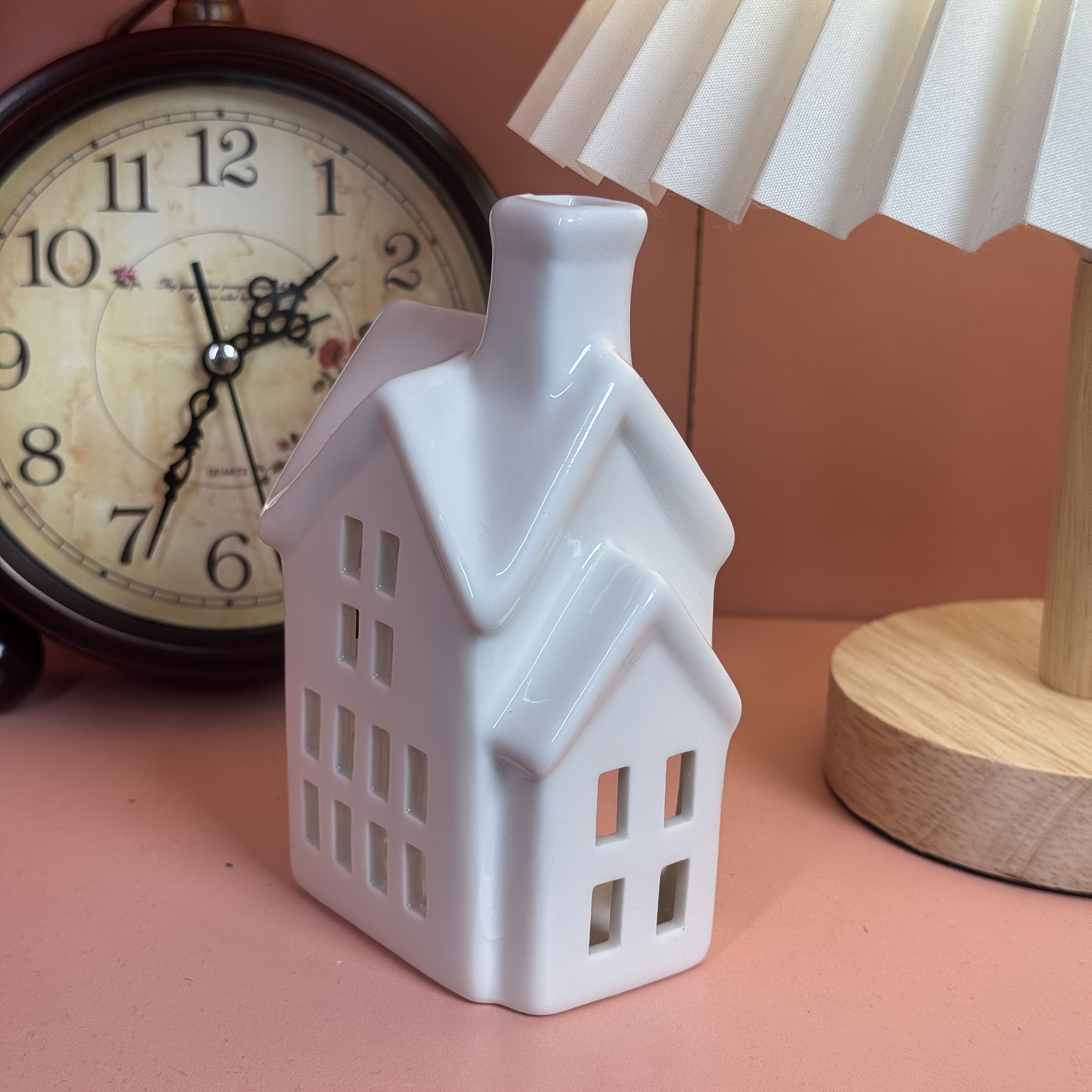 TEMU 1 Statue de Maison en Céramique - Sculpture Miniature Blanche, Pas d'Électricité | Décoration Durable ou Cadeau pour Étagères et Tables