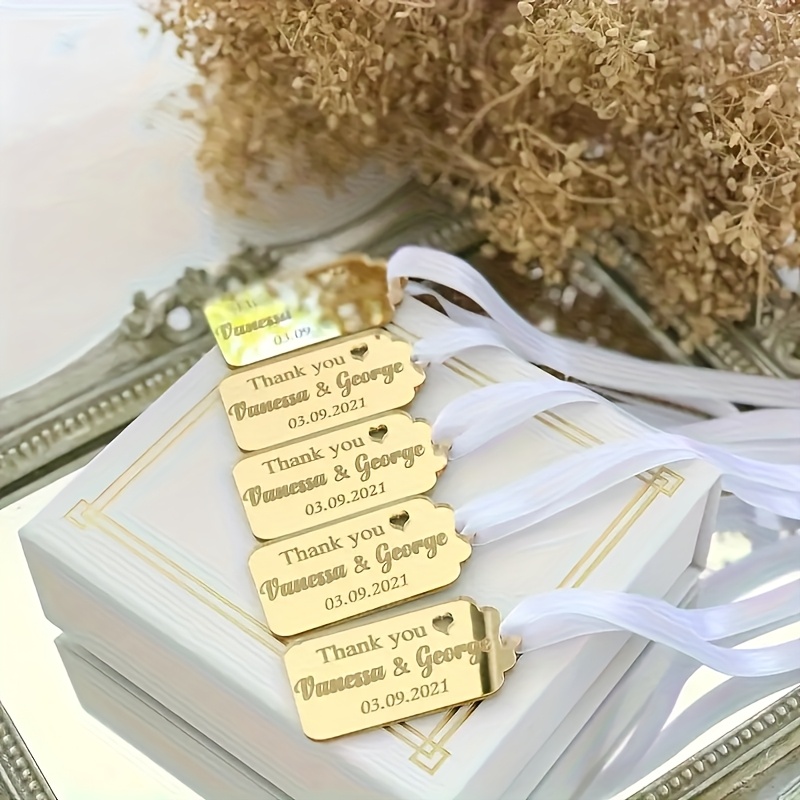 TEMU 10/30/50pcs Personalized Custom Acrylic Party Decoration Tags, Laser Engraved Groom Bride Name Gift Tags, Desktop Decorations, Suitable For