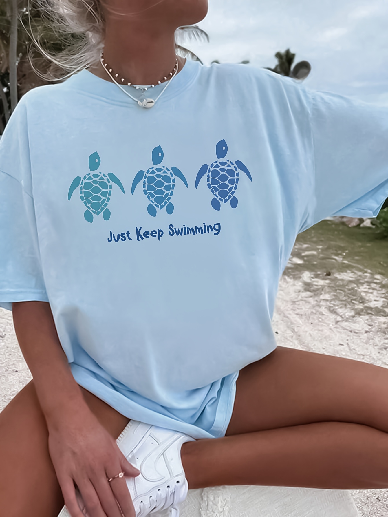 women's casual crew neck t shirt turtle graphic print 100% Temu