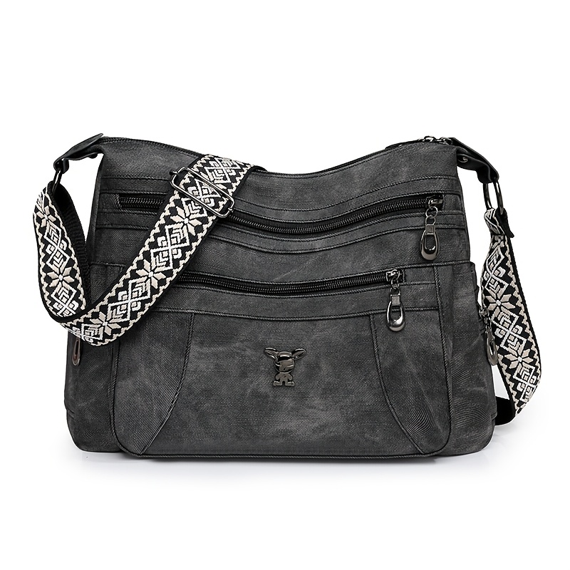 Image of Vintage Retro Women's Shoulder Bag Solid Color Bohemian Style Adjustable Strap Suitable For Daily Use Or As A Gift