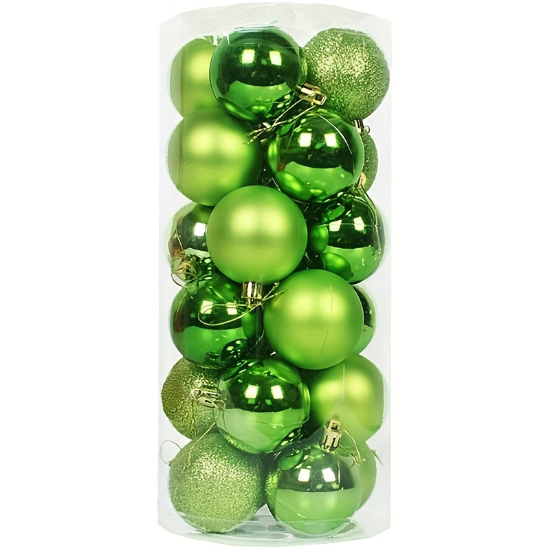 

24 Pack Christmas Ball Ornaments Plastic Shatterproof Tree Decorations 1.18-inch Holiday Hanging Baubles For Party Décor, Matte & Glitter Design, Green