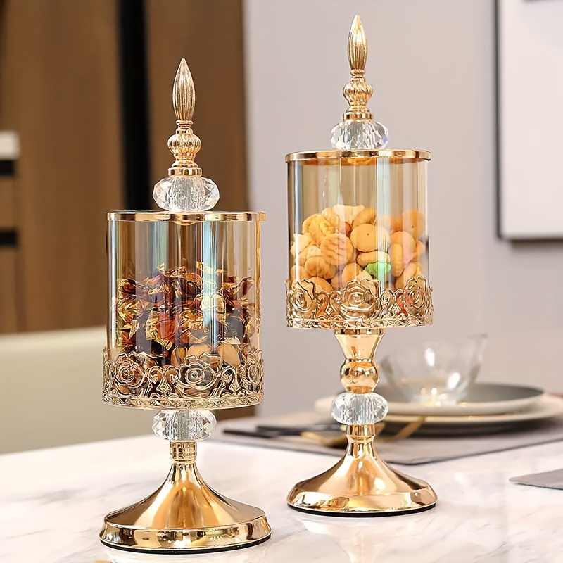 2pcs tall crystal glass with lid storage jar candy jar 2pcs set   designed candy and nut storage decorative ornaments including one large   small suitable for festival celebrations