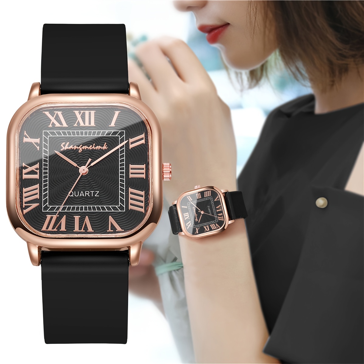 Classic And Stylish Women'S Watch with a Square Roman Numeral Dial, Elegant Trendy Quartz Wristwatch (1pc/Set), Does Not Include Watch Box