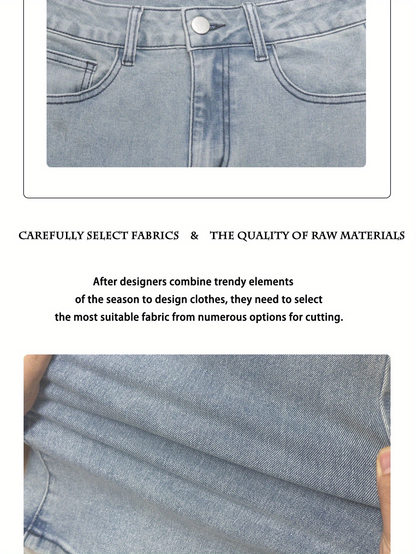 GILIPUR MH1025 Light Blue Retro High-Waist Stretch Straight Leg Women's Pants, Street Style Solid Color Long Pants with Pockets, All-Season Comfortable Stretch Fabric, Machine Washable