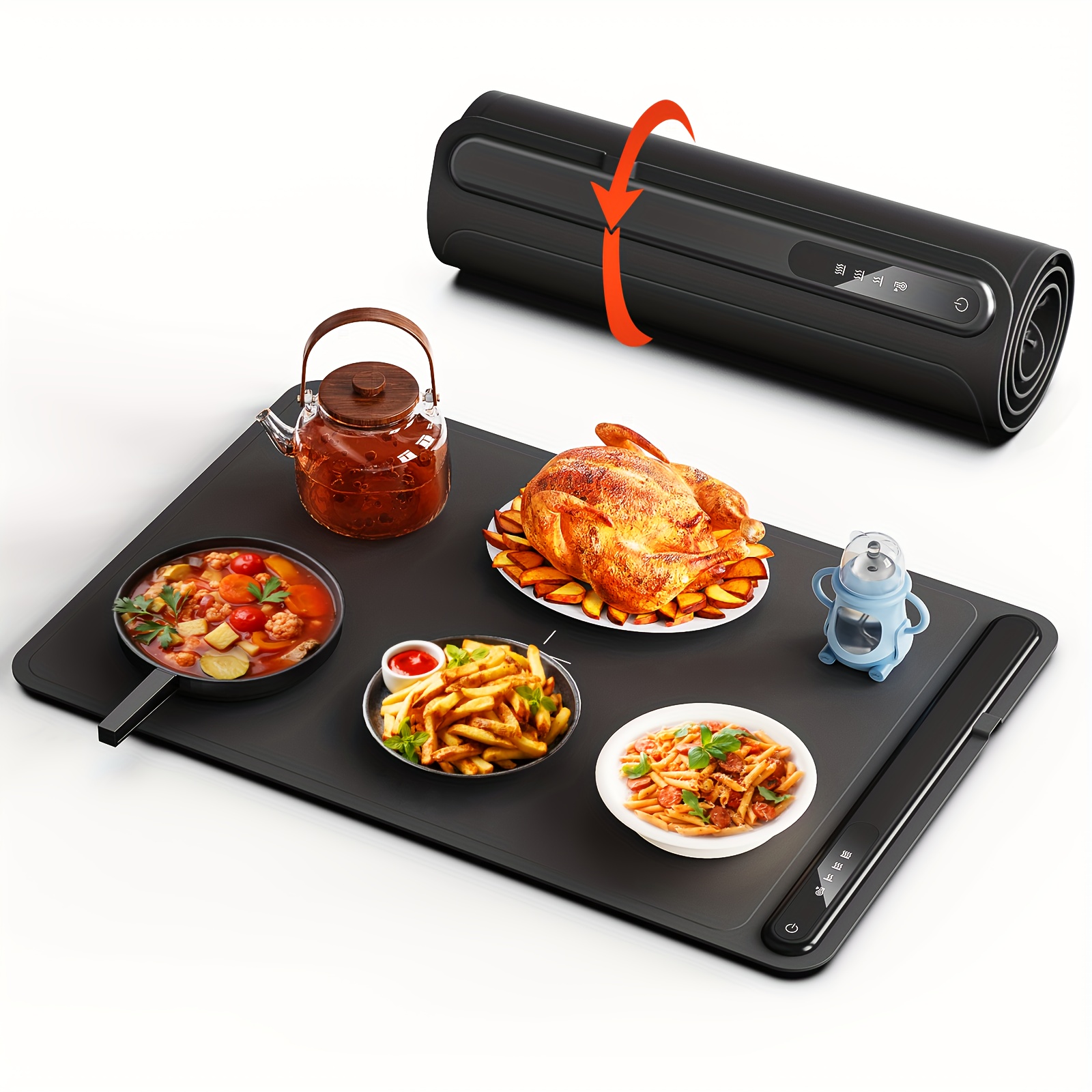 Food Warming Mat — silicone roll-up electric warming tray