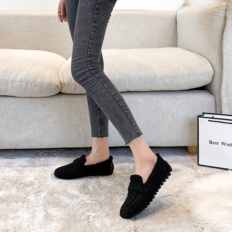 New Solid Color Plush Lined Flat Women's Shoes, Fall/Winter