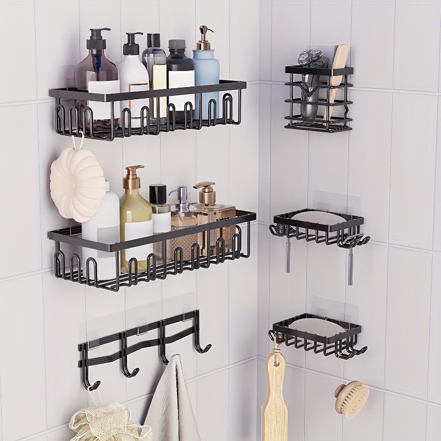 

6 Pc Shower Caddy, Adhesive Shower Organizer For Bathroom Storage, Rustproof Metal Shower Shelves, No Drilling Large Capacity Shower Rack Shelf For Inside Shower, Black