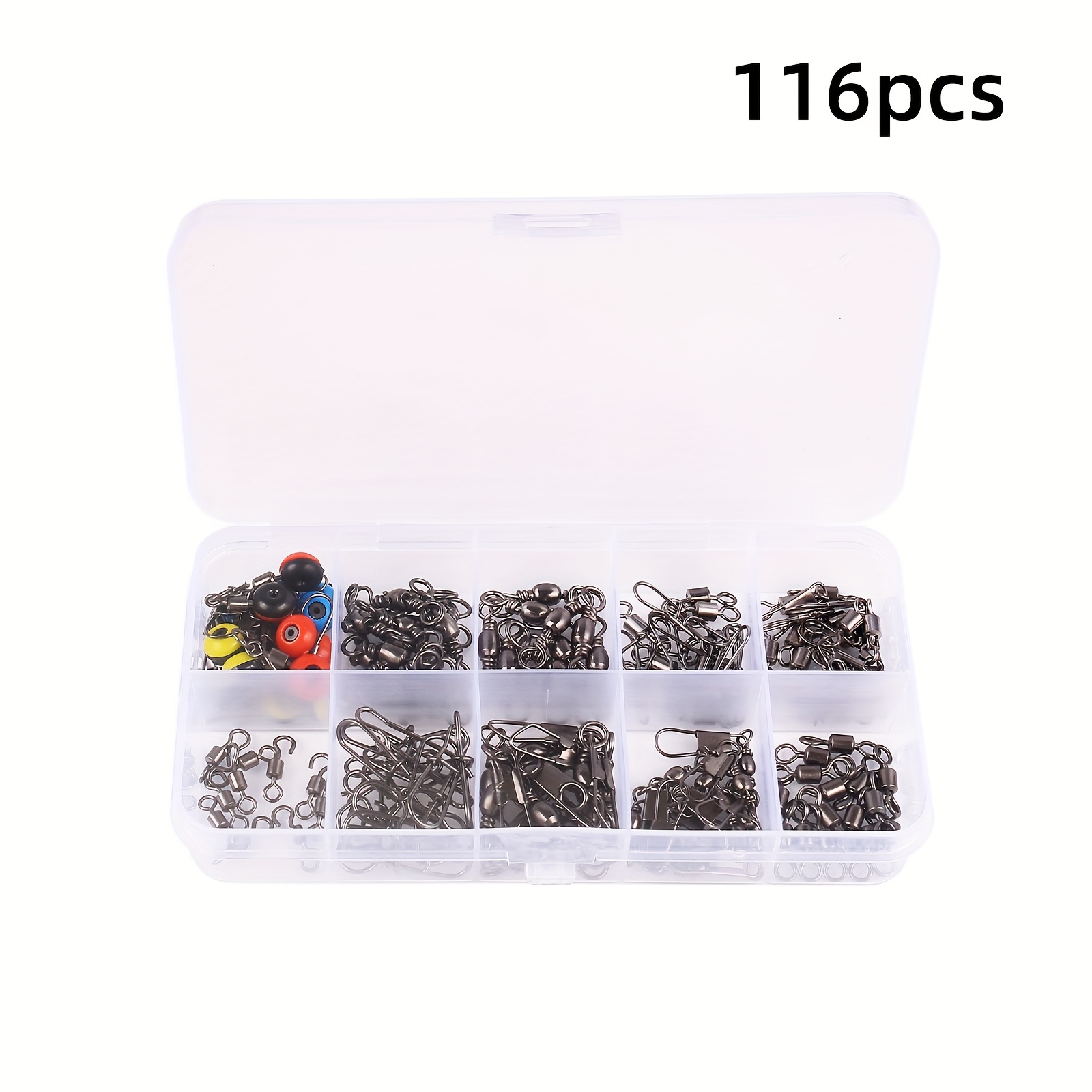 Image of A Set Of 116 Fishing Additions, Including A Tackle Box, Men's Fishing Gifts Featuring Fishing Connectors, Swivels, Pins, Fishing Gear, And Equipment