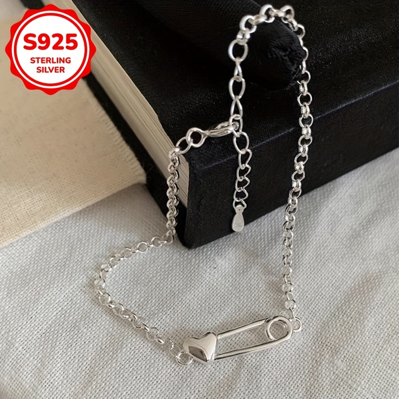 Heart Shaped Paperclip Bracelet 925 Silver 2g