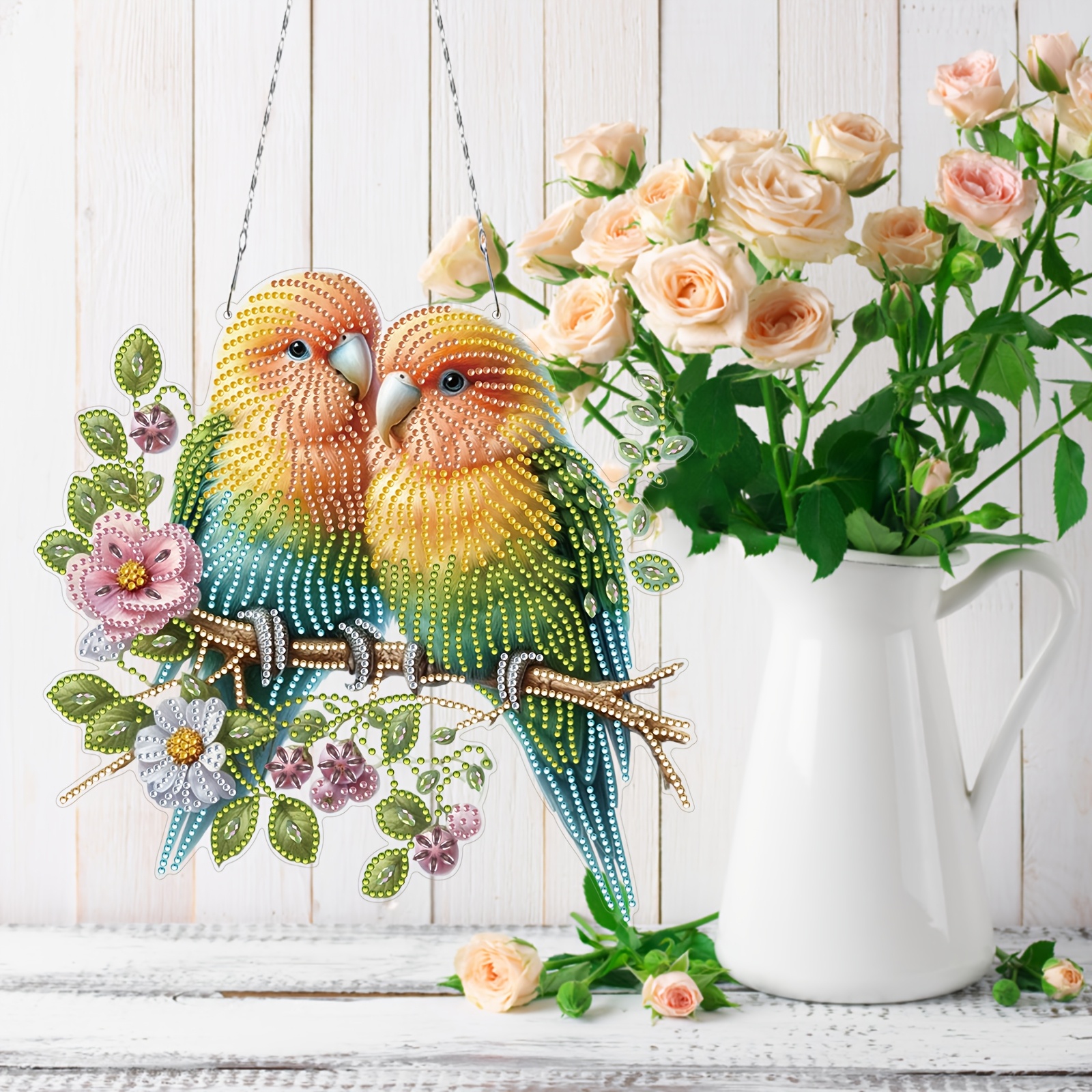 

Diy Kit, 9.72in*9.76in, Beautiful Parrot On Flower Branch Design, Double-sided Pattern With Irregular Shaped Diamonds, Acrylic Wall Decor Craft Set, Perfect Gift For , Artistic, Home Decor, Pendant