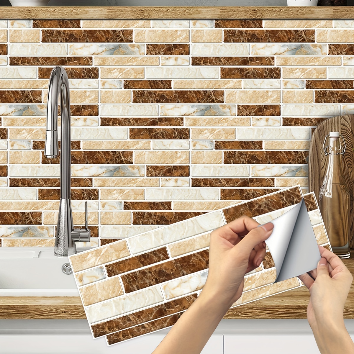 

5/24pcs Mosaic Tile Self-adhesive Removable Wall Stickers, Peel And Stick, Waterproof Living Room Kitchen Backsplash Balcony Bedroom Home Wall Stickers