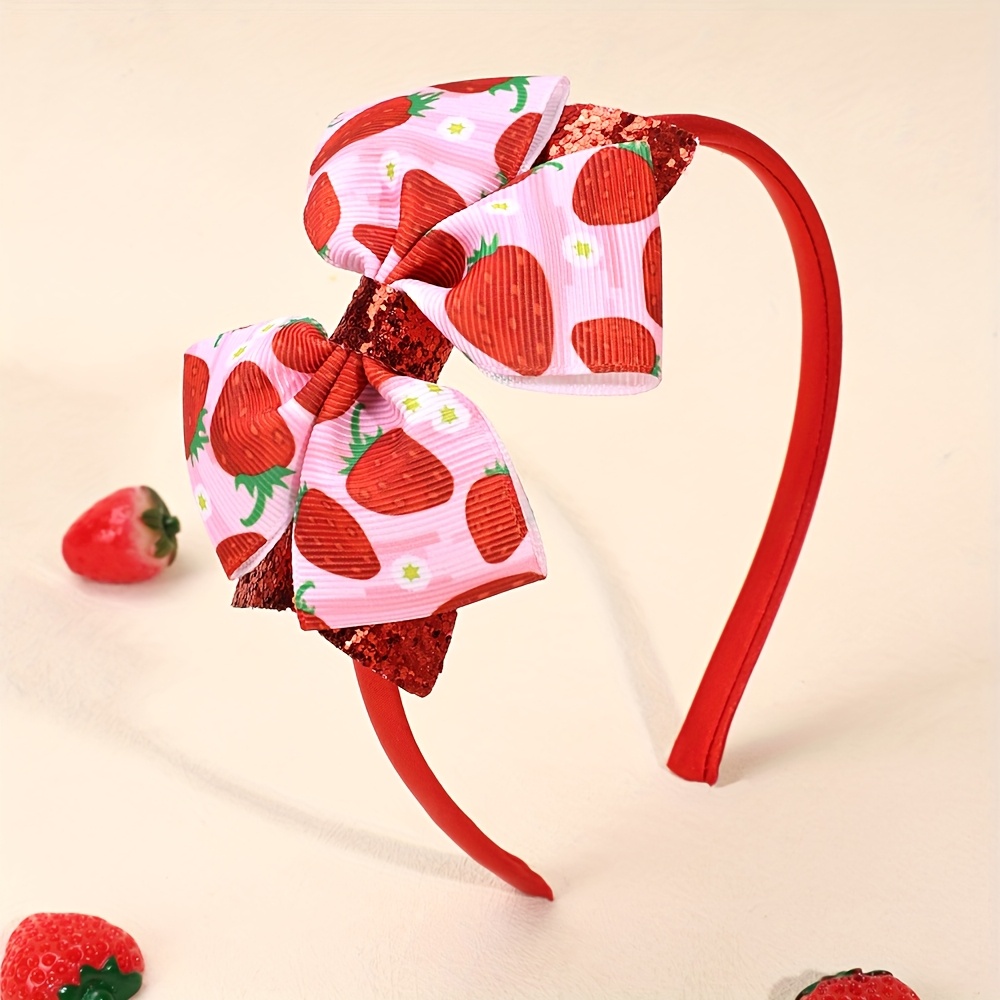 Image of 1pc Cute Strawberry Bow Hair Clip For & - Glitter Strawberry Print Hair With Bow, Accessories Suitable For Daily,, Wedding - 1pc