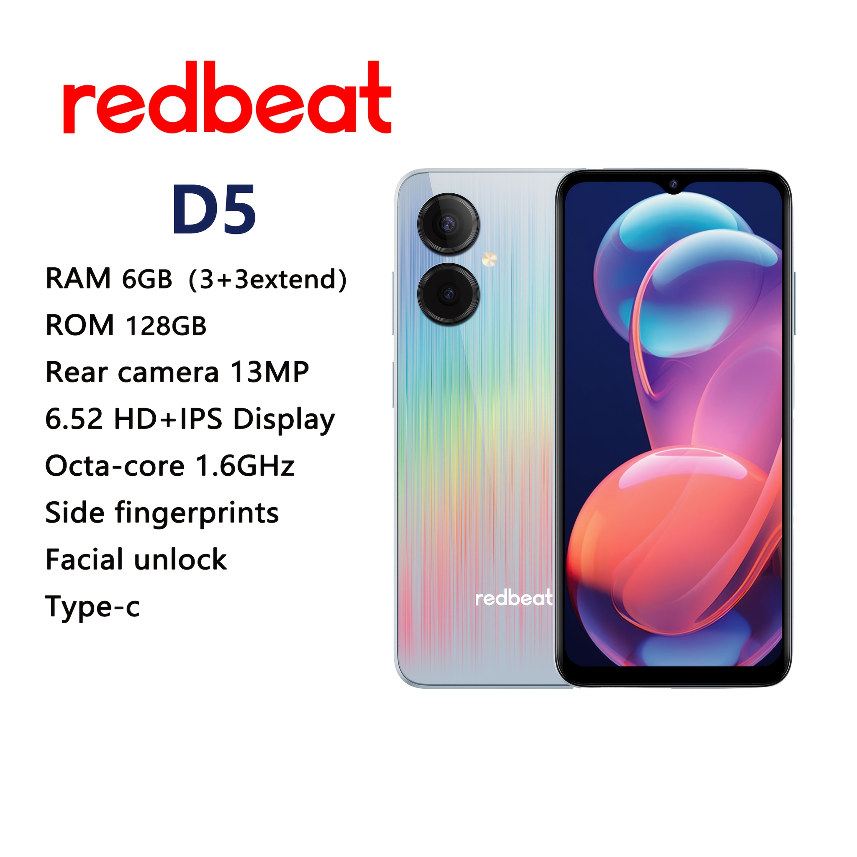 e3 smartphone, dual-sim 4g phone with 6.6-inch hd+ touchscreen