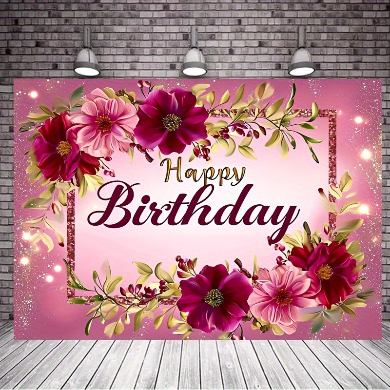 Avezano Geburtstags-Hintergrund Roségold – 180x100 Cm, Mit Rosa Blumen & Glitzer, Für Frauen-Partys