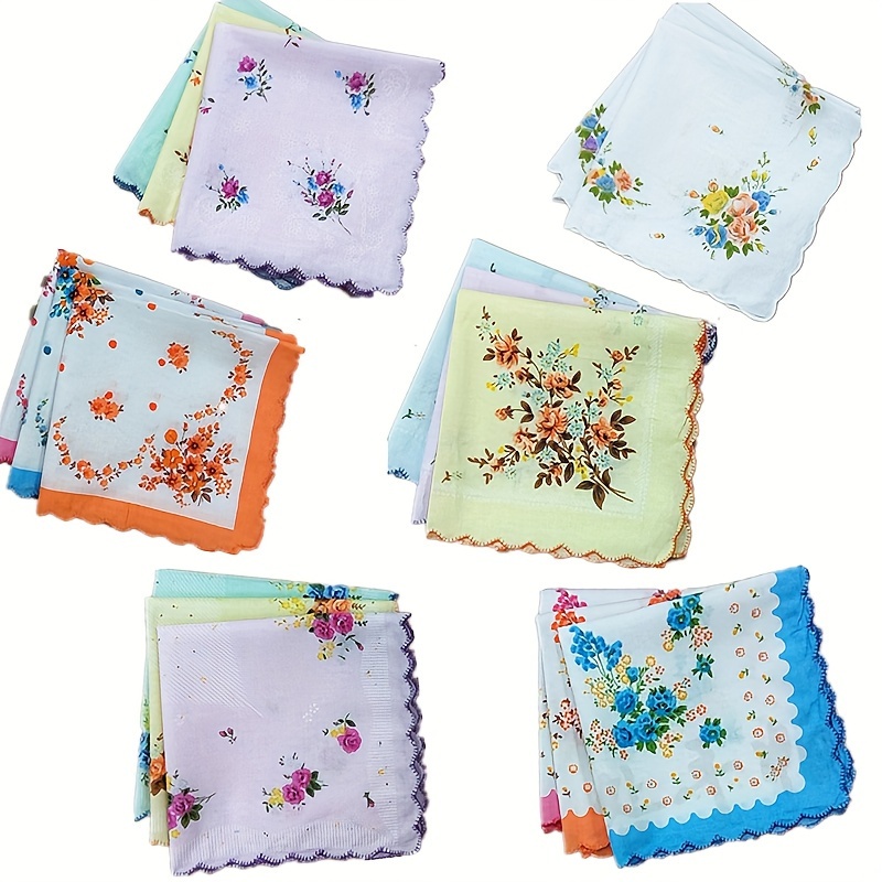 

3pcs, 6pcs, 12pcs, 18pcs And Other Different Quantities Of Women's Small Floral Printed Handkerchiefs Mixed With Refreshing Classic Flower Patterns 30cm Handkerchiefs For Women