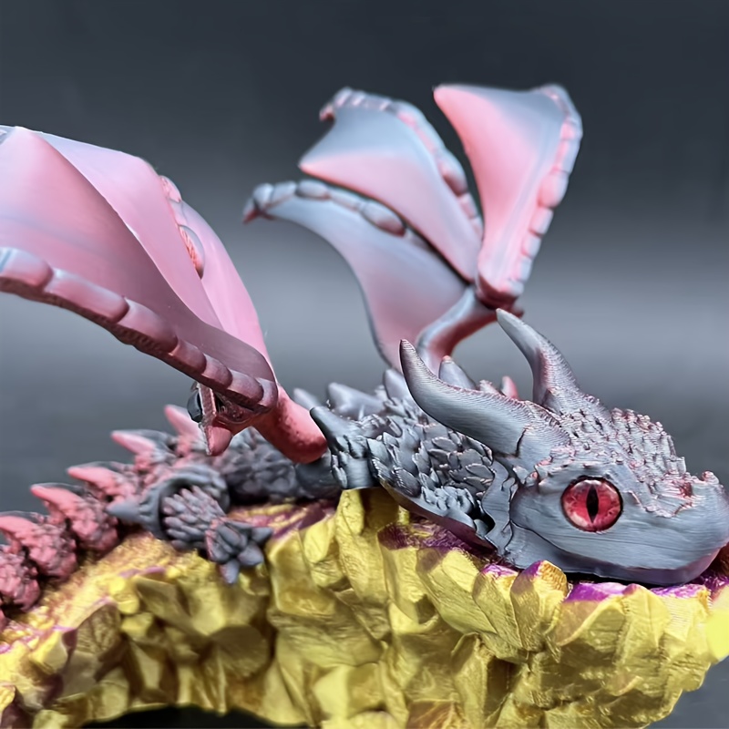 

1pc 3d Printed Flexible Wings Dragon Statue, Mixed Color Plastic, Desk Decor, Birthday Gift For Teens And Adults 14+, Collectible Model