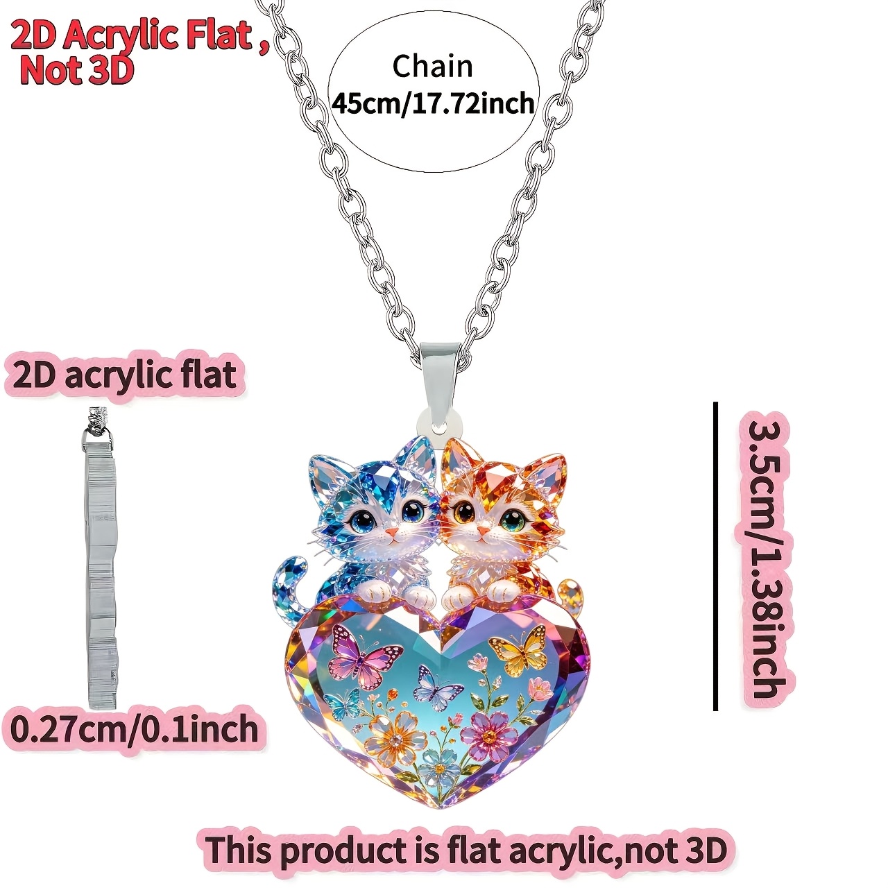 TEMU 2D Plat - [2D Plat] 1pc Chaton , Nouveau Collier Acrylique pour Femmes, Pendentif Chaîne de Pull Tendance, Cadeau Idéal pour les Fêtes