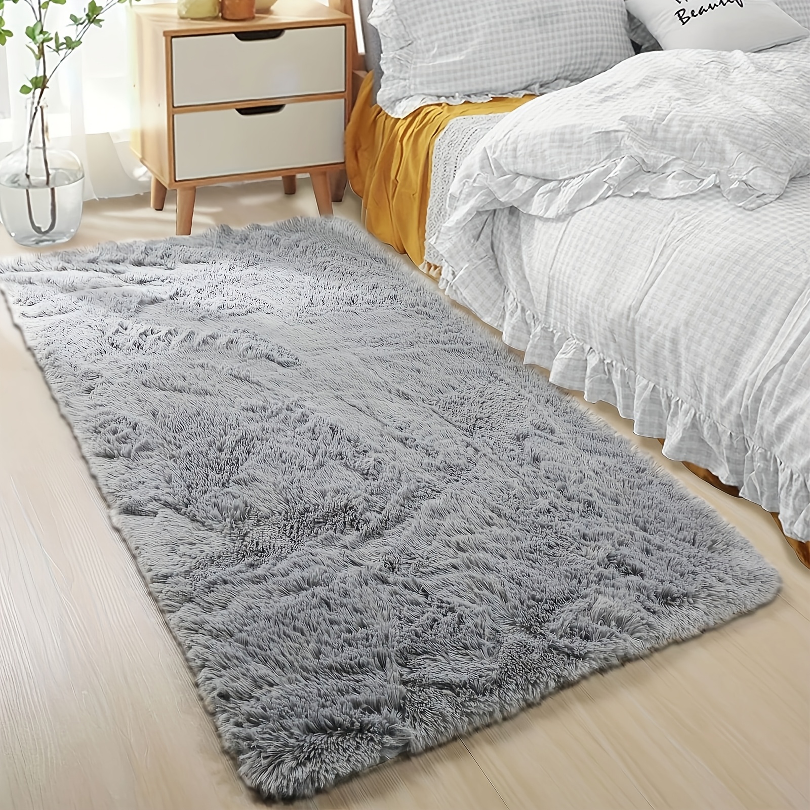 TEMU 1pc Luxurious Fluffy Area Rug, Soft Plush Polyester Carpet For Living Room Bedroom Study Makeup Room, Non-slip Nordic Style Home Decor, Bedroom