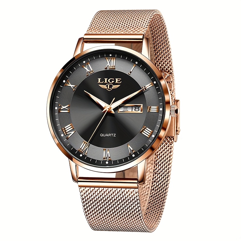 Image of Lige Women's Elegant Stainless Quartz Watch With Date Calendar, Quartz Movement Wristwatch Suitable For & Daily Wear - , Valentines Gift For (brand)
