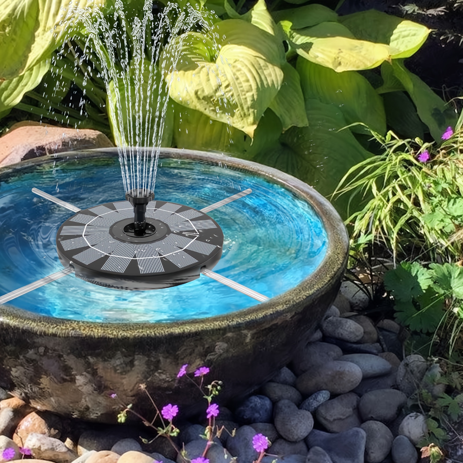TEMU Upgraded Solar Automatic Fountain With 6 Spray Nozzles, Ipx8 Fully. Perfect For Bird Bath, Garden, Pond, Fish Tank & Outdoor Landscape.