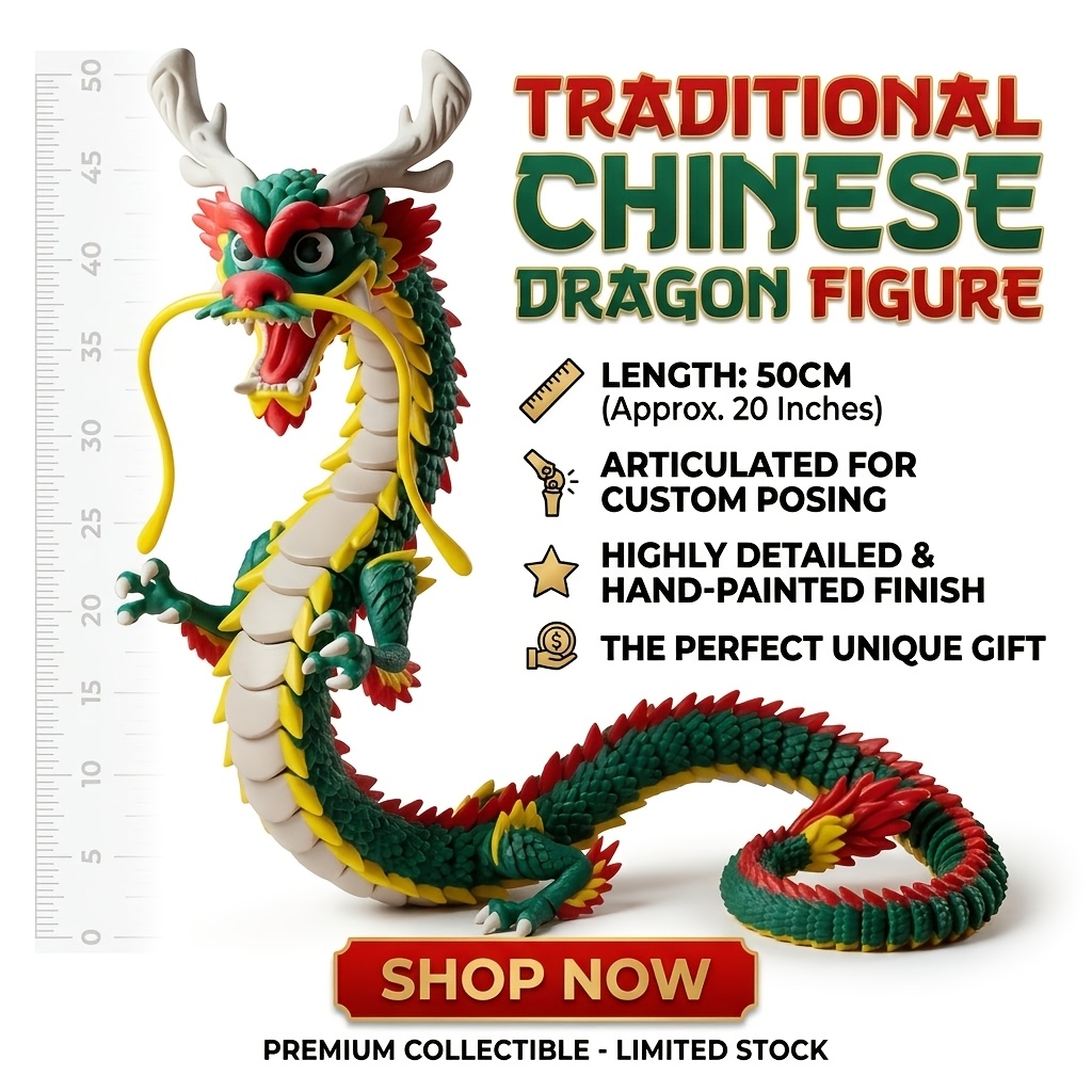 TEMU Giant 3d Printed Multicolored Dragon Family Statue Decoration, 19.8 Inches, Flexible And Articulated Joints, Suitable For Car And Home Decor,