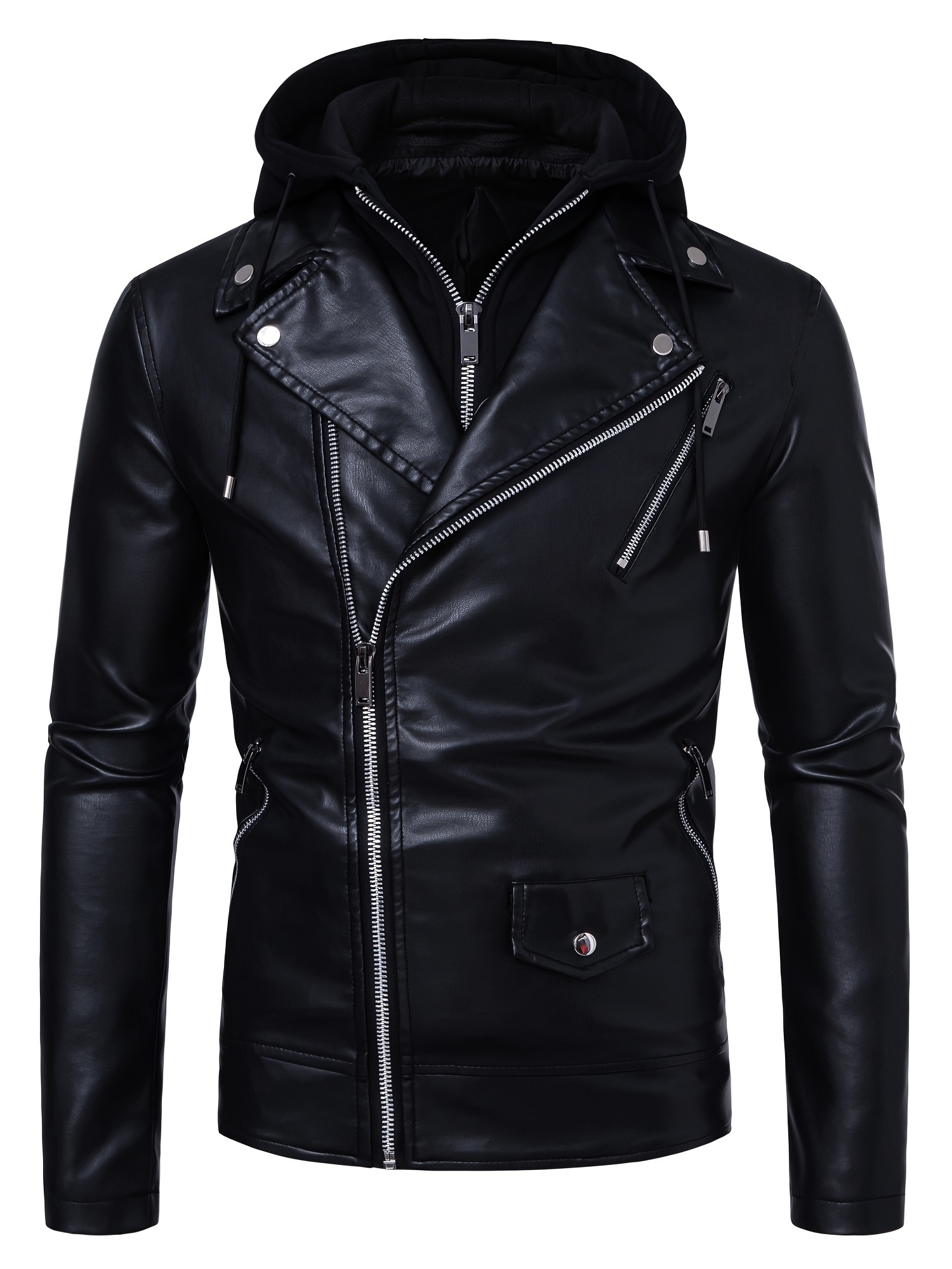 Cosfo Leather Mens Jacket Casual Black Zip Up Solid Mid Weight