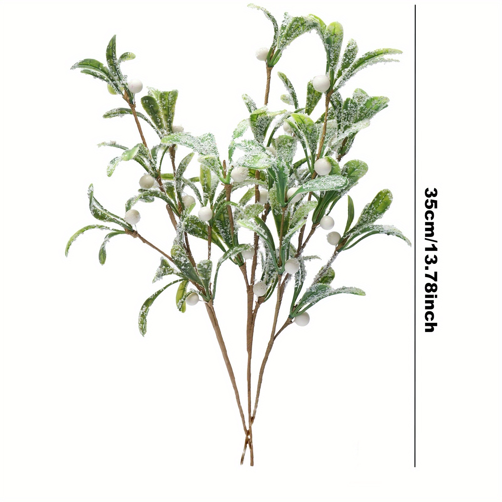Set Of 3 Frosted Artificial Sprays, Featuring Green Floral Stems And Branches, With White Berries, Measuring 12.6 Inches Tall, Perfect For Tree Decorations And Floral Arrangements