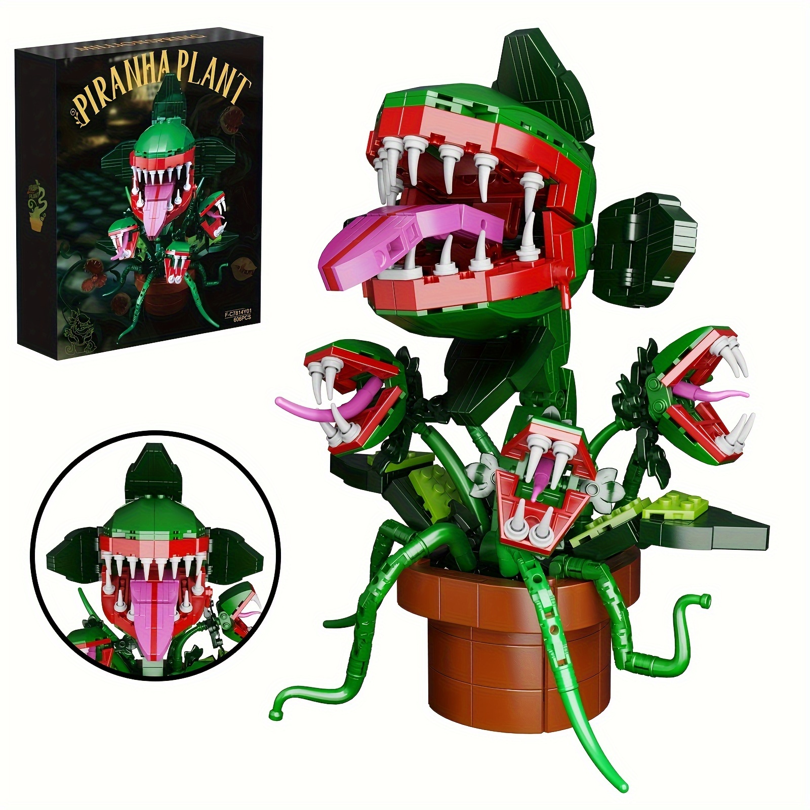 606pcs Upgraded Cannibal Flower Block Model-High Quality-High Difficulty-Movie Fans Preferred Ornament-Best Gift for Halloween, Birthday
