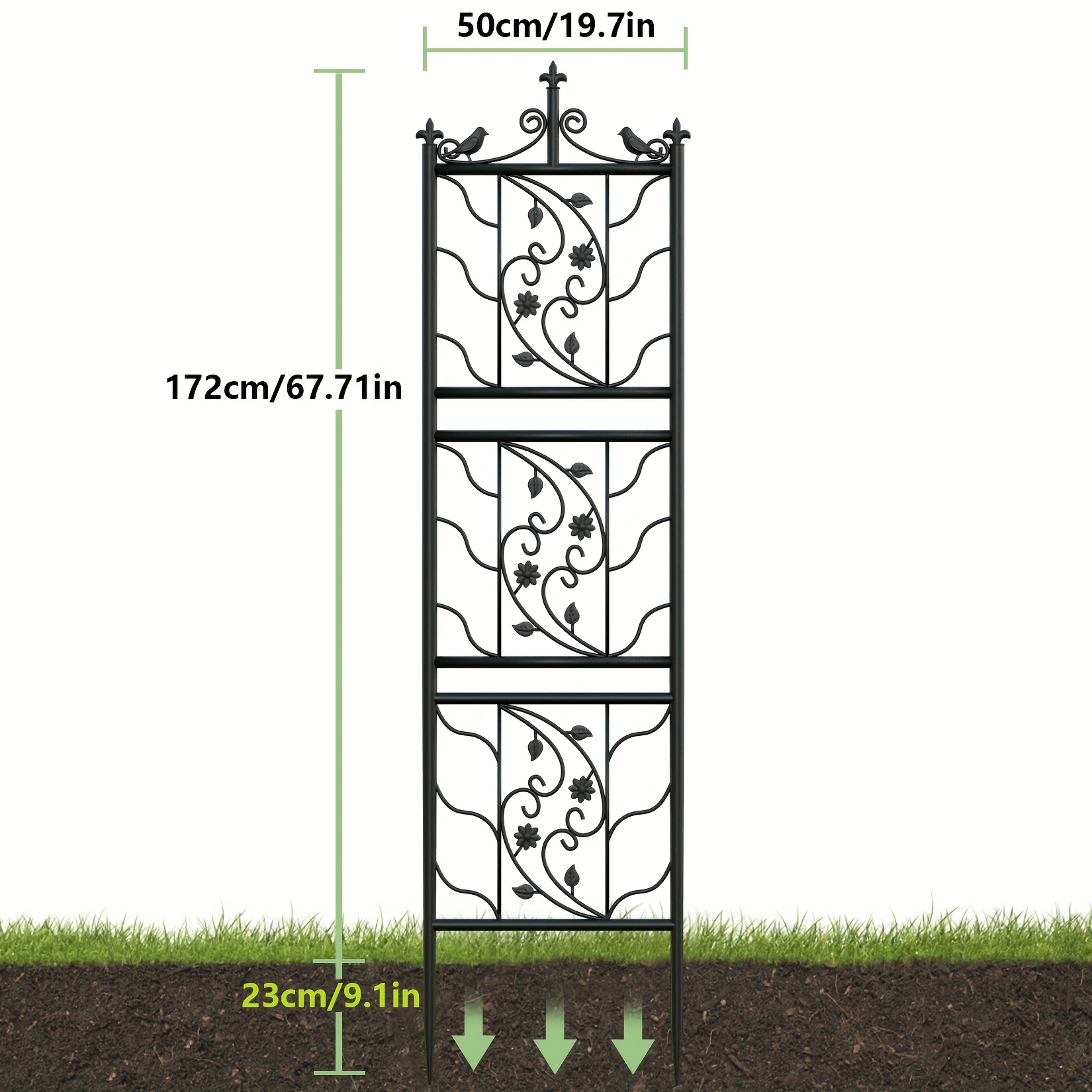 conjunto de 2 estacas decorativas de aço para jardim com   de ferro e metal   - 192 cm  , 6 painéis de treliça para  ,   e   para cães com design ornamentado, decoração exterior para jardim