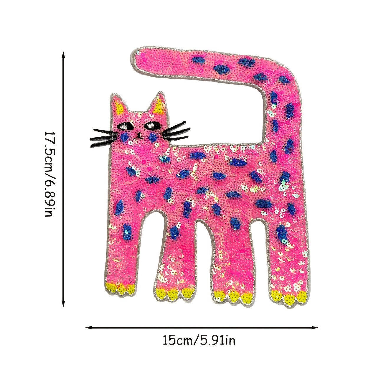 TEMU 1pc Pink Cartoon Cat Sequin Embroidery Patch - Versatile Iron-on Diy Applique For Clothing Bag Decor