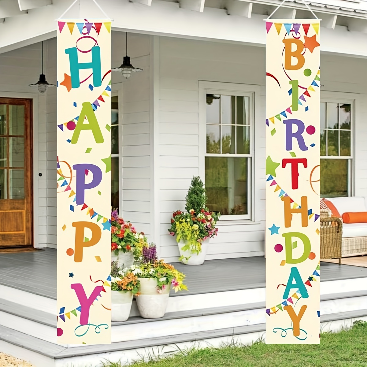 

2pcs, Colorful Happy Birthday Porch Sign, Banner Decorations For Colorful Birthday Party Supplies, Home Decor, Outdoor Decor, Yard Decor, Garden Decorations, 12x70.8 Inch