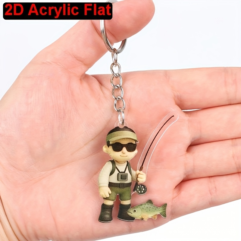 TEMU 2d Flat, 1pc Fishing Enthusiast Keychain, Cute Fisherman Rod Design Keyring, Backpack Charm, Purse Ornament, Perfect Birthday Gift, Christmas