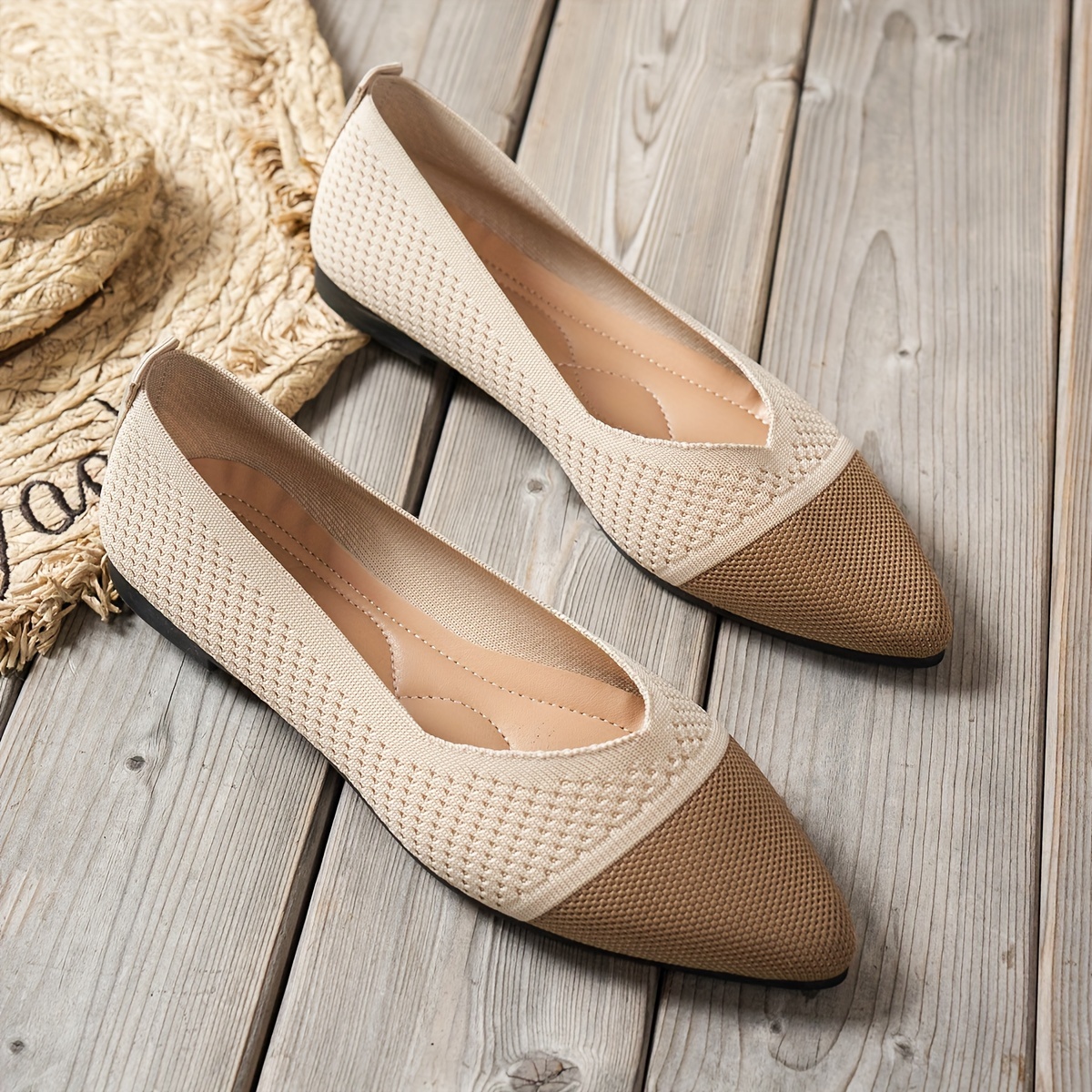 women's casual pointed toe two tone flats style Temu Belgium