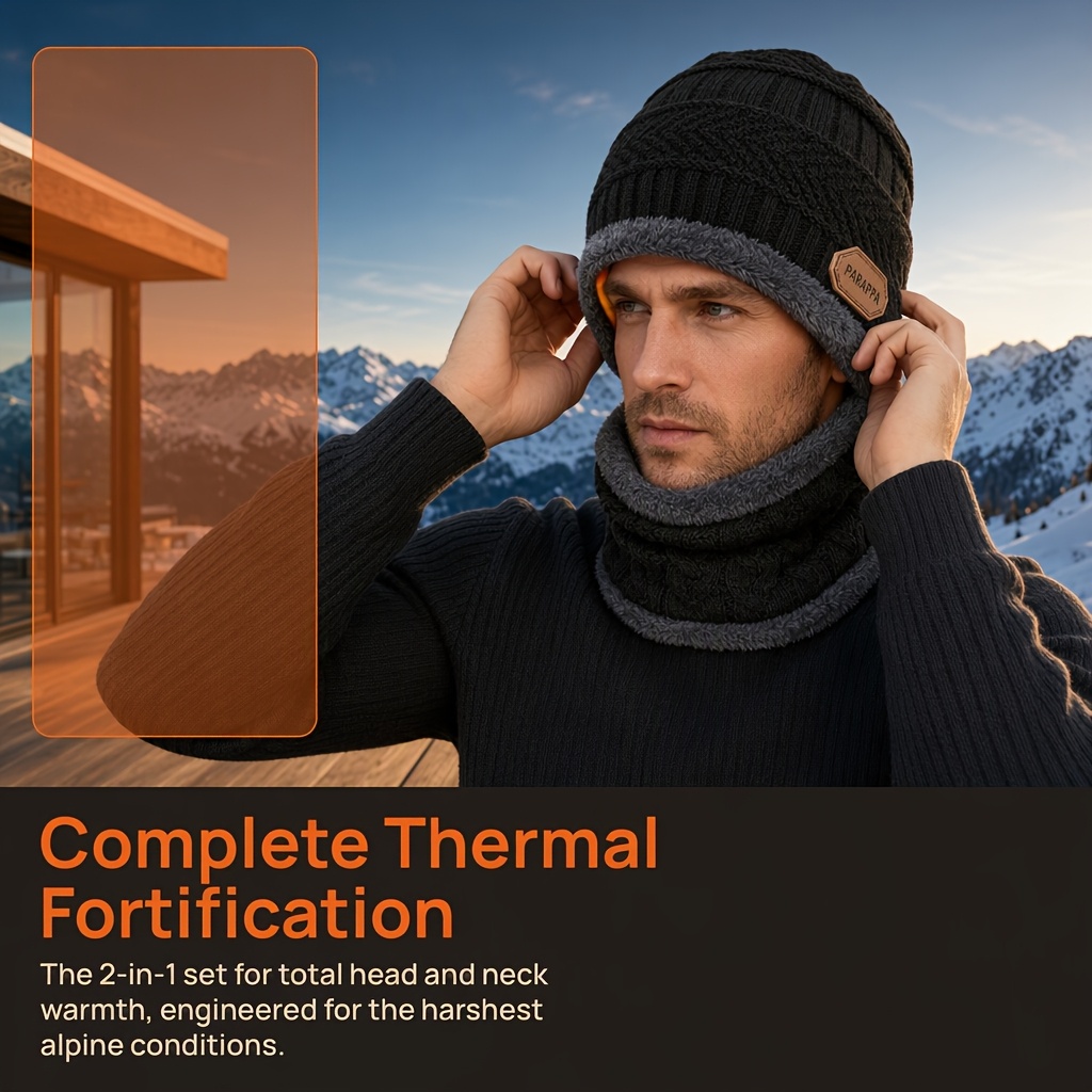 TEMU 2pcs Winter Beanie Hat And Neck Warmer Set, Warm Fleece Lined Thermal Skull And Neck Gaiter, Christmas Halloween Gifts For Men Women, Winter