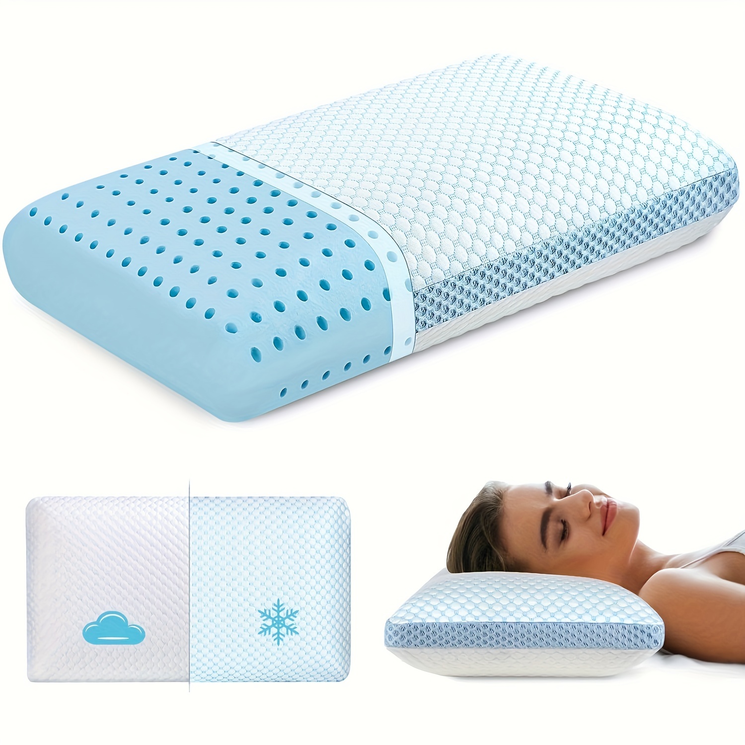 Image of 1pc Or 2pcs Bed Pillow -washable Cooling & Breathable Hypoallergenic Pillow With Zipper Removable Cover, Bed Pillow For Adults ( Blue/white) - Ideal For All Sleeping , Machine Washable