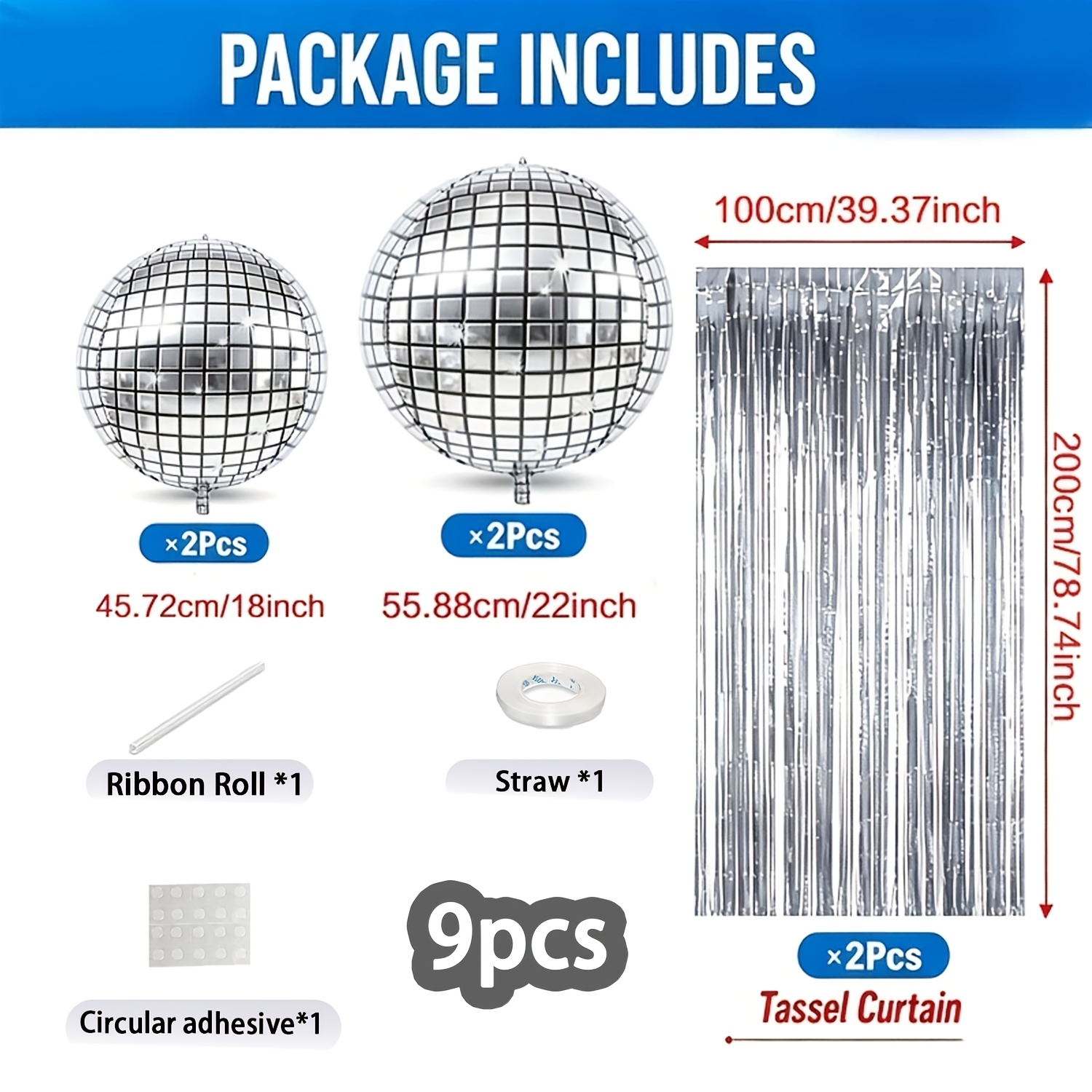TEMU Juego de 9 piezas de bolas colgantes decorativas plateadas de discoteca, globos brillantes de papel de aluminio de discoteca, adecuados para