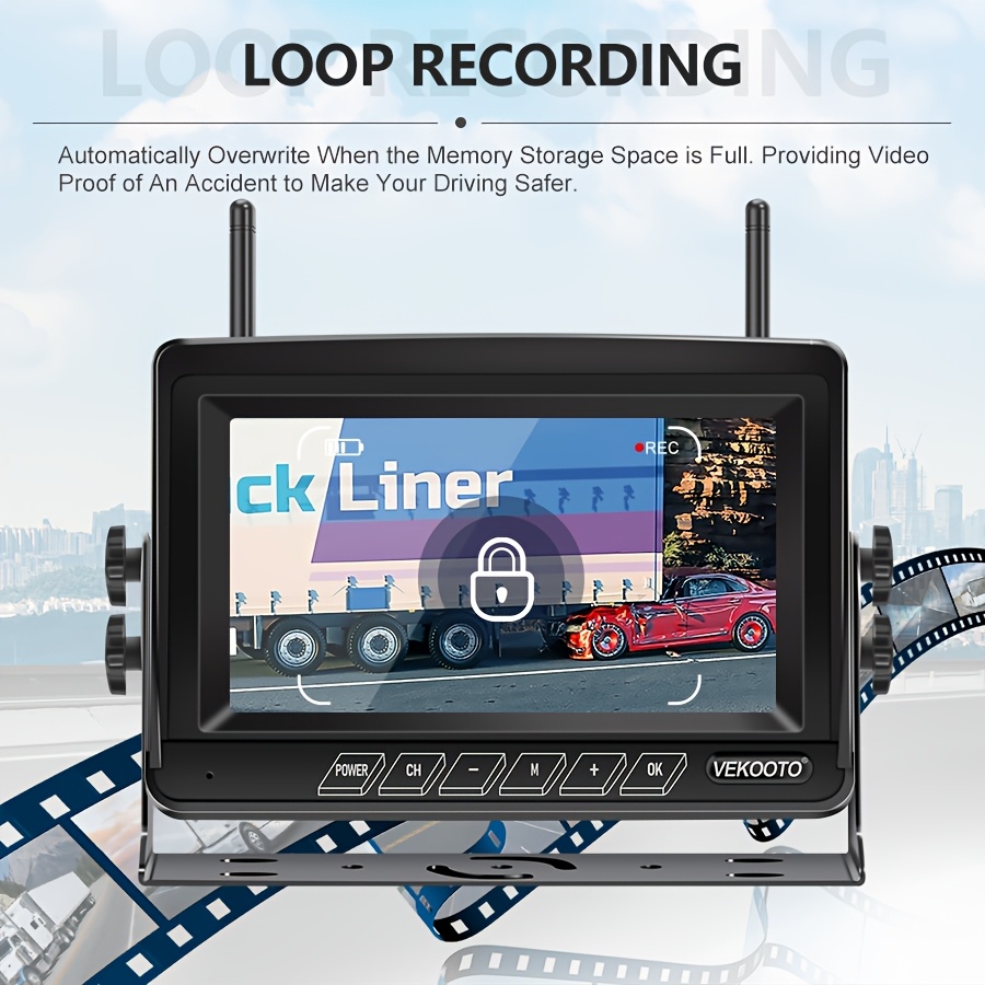   wf8 7 monitor with 1 2cam 1080p 7   monitor and rv backup camera wireless bsd system pre wired for   system recording   rear view camera clear night vision for trailer   truck Product details 6