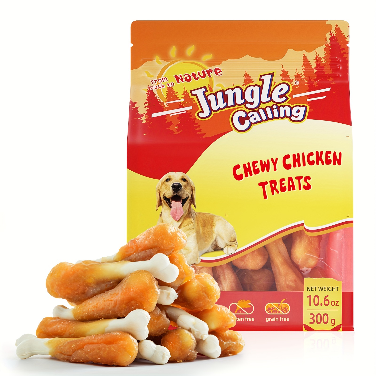 

Jungle Calling Chewy Chicken Dog Treats Rawhide Free Real Chicken Calcium Bone, Teeth Clean Breath Fresh Dog Training Treats