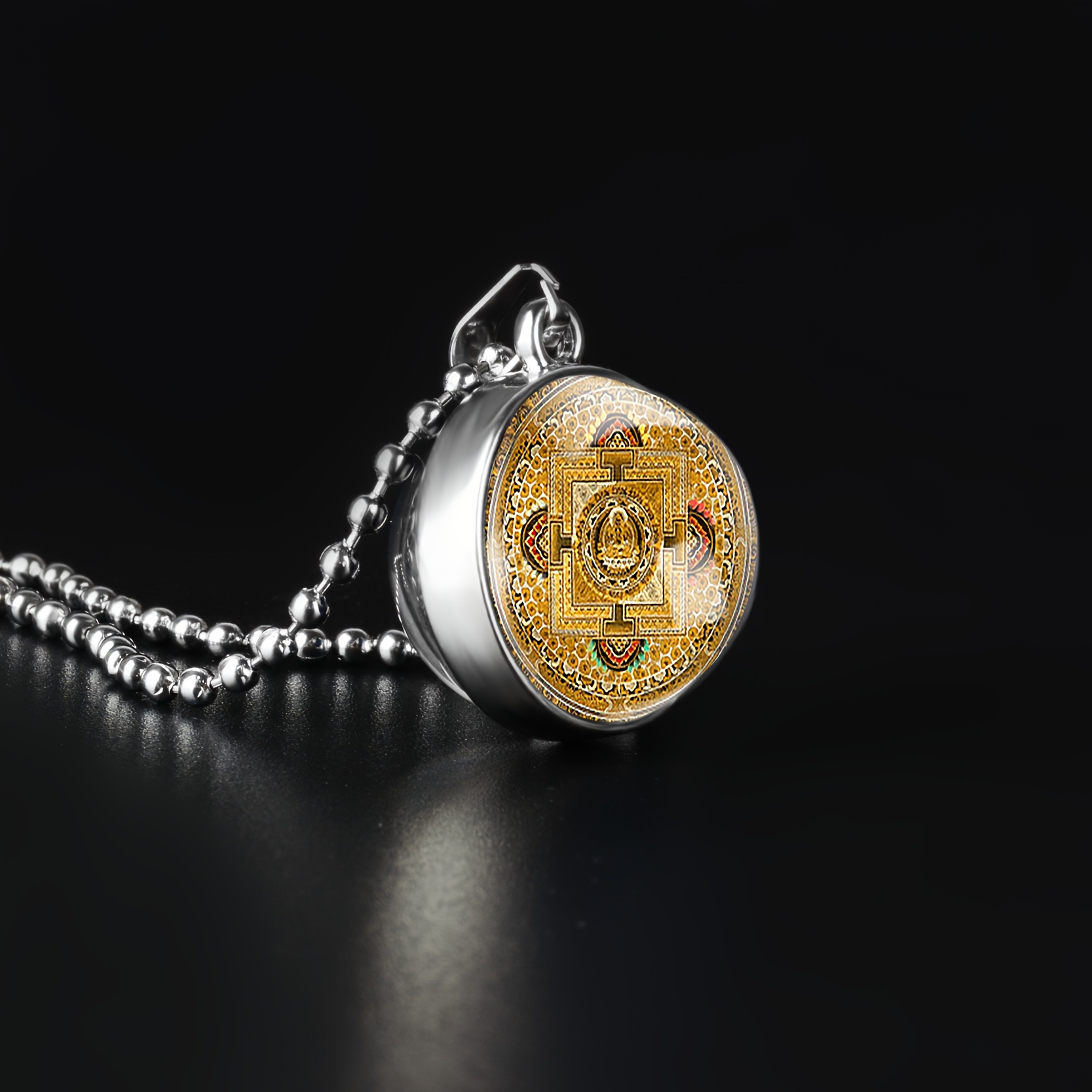 Buddha Round Pendant Necklace, Intricate Design