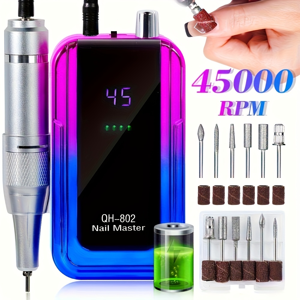 TEMU Silent 45000rpm Electric Nail Drill Kit With Usb Charging - Professional Nail Pedicure Tool For Acrylic Gel, Polish & Remove - Portable Nail Care Kit Including Drill And Belt
