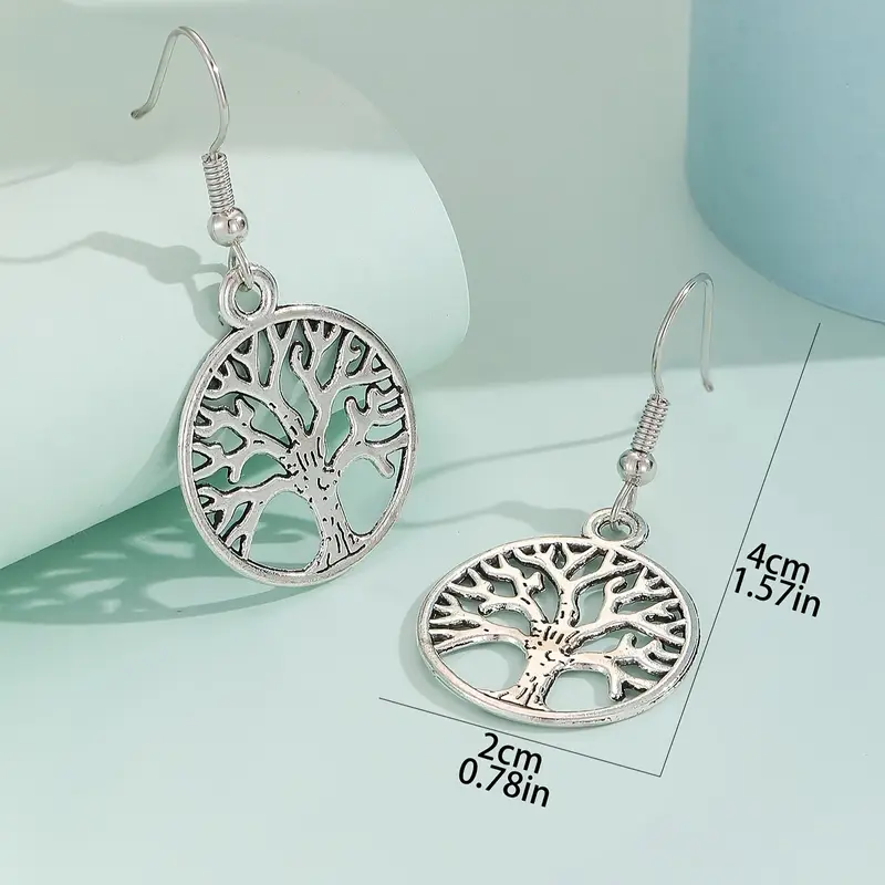 hollow tree of life pattern round dangle earrings retro boho style zinc alloy jewelry delicate female gift 3